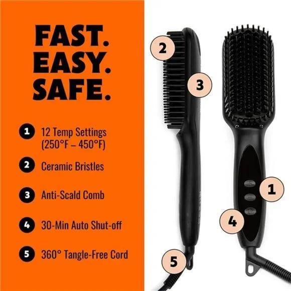 Beard Straightener Kit Heated Beard Brush for Men 12 Temp Settings